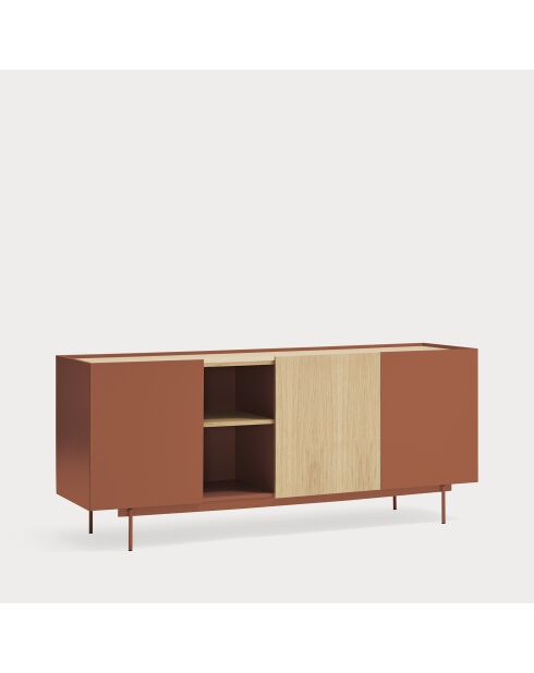 Otto Kommode mit 3 Türen und 3 Schubladen aus rotem Backstein und Eiche — 180x45x78cm