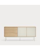 Credenza Yoko 2 ante e 3 cassetti in rovere e crema - 180x45x80cm