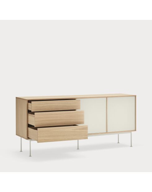 Yoko Kommode mit 2 Türen und 3 Schubladen, Eiche und Creme, 180 x 45 x 80 cm