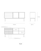 Credenza Yoko 2 ante e 3 cassetti in rovere e crema - 180x45x80cm