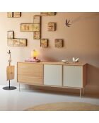 Credenza Yoko 2 ante e 3 cassetti in rovere e crema - 180x45x80cm