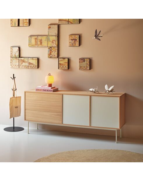 Yoko Kommode mit 2 Türen und 3 Schubladen, Eiche und Creme, 180 x 45 x 80 cm
