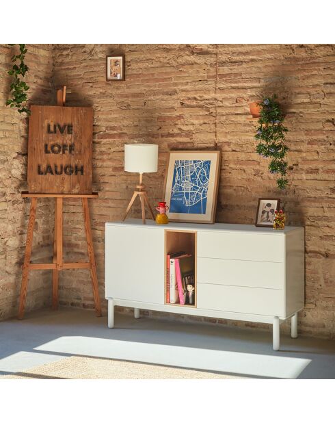 Buffet Corvo 1 porte et 3 tiroirs crème - 136,8x40x76cm
