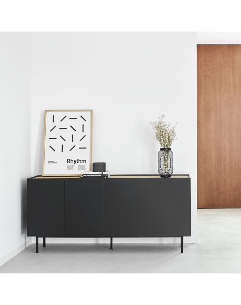 Buffet Arista 4 portes et 3 tiroirs intérieurs noir - 165x40x78cm