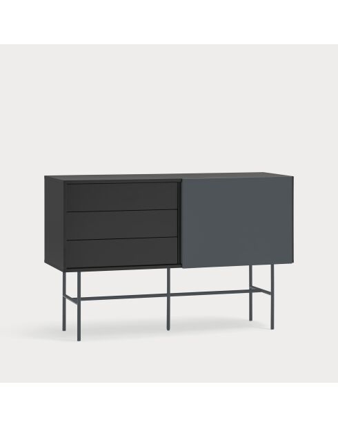 Nube dressoir met 3 laden en 1 schuifdeur zwart en antracietgrijs - 140x45x91cm