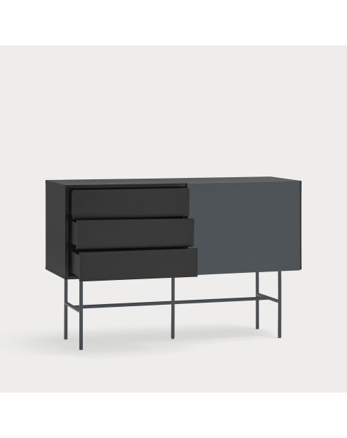 Nube dressoir met 3 laden en 1 schuifdeur zwart en antracietgrijs - 140x45x91cm