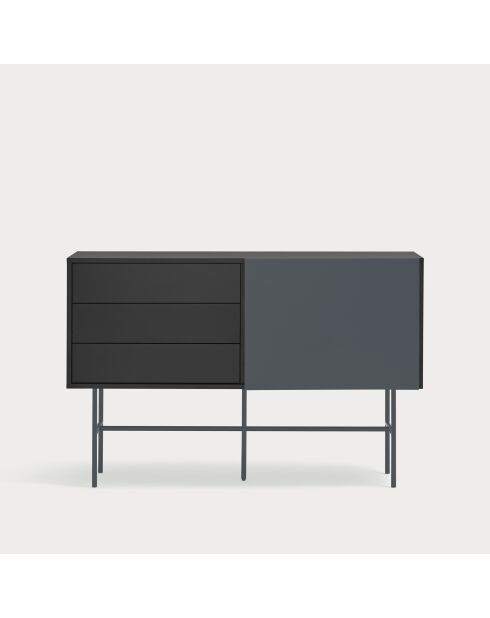 Nube dressoir met 3 laden en 1 schuifdeur zwart en antracietgrijs - 140x45x91cm