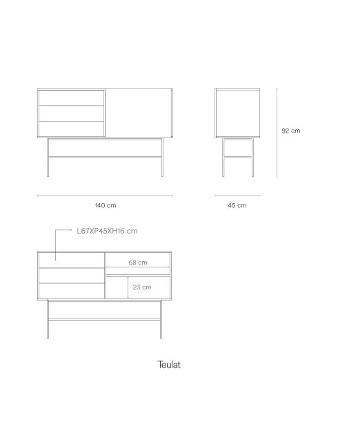 Credenza Nube con 3 cassetti e 1 anta scorrevole nera e grigio antracite - 140x45x91cm