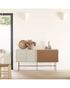 Nube-Sideboard mit 3 Schubladen, 1 Tür und 1 Schiebetür aus Sand und Lehm — 180x45x91 cm