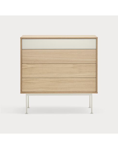 Commode Yoko 4 tiroirs chêne et crème - 90x86x45cm