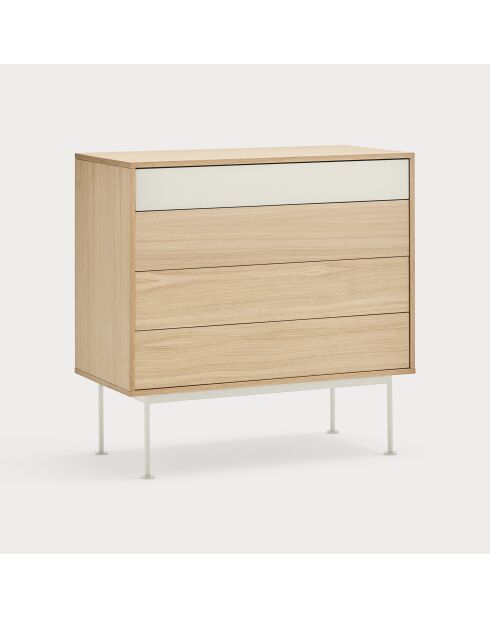 Commode Yoko 4 tiroirs chêne et crème - 90x86x45cm
