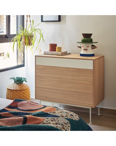 Commode Yoko 4 tiroirs chêne et crème - 90x86x45cm