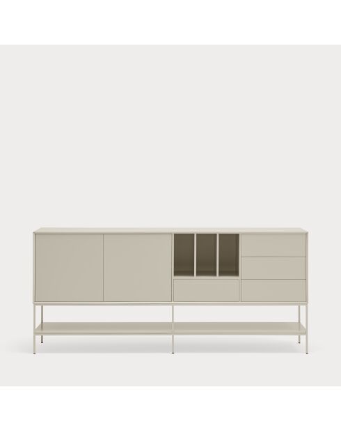Buffet Platt 2 portes, 4 tiroirs et 3 niches sable - 220x45x98cm