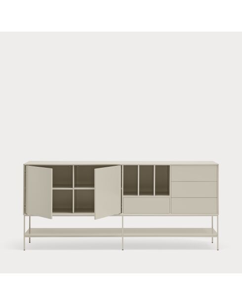 Buffet Platt 2 portes, 4 tiroirs et 3 niches sable - 220x45x98cm