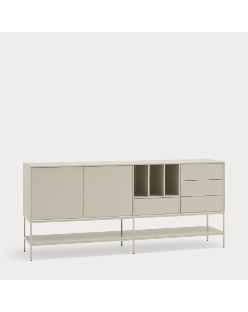 Buffet Platt 2 portes, 4 tiroirs et 3 niches sable - 220x45x98cm