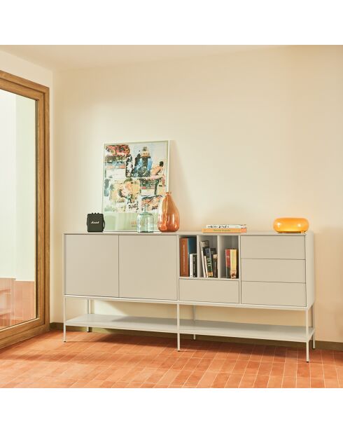 Buffet Platt 2 portes, 4 tiroirs et 3 niches sable - 220x45x98cm