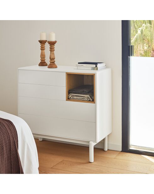 Cassettiera Corvo con 4 cassetti e 1 nicchia crema - 90x40x90cm