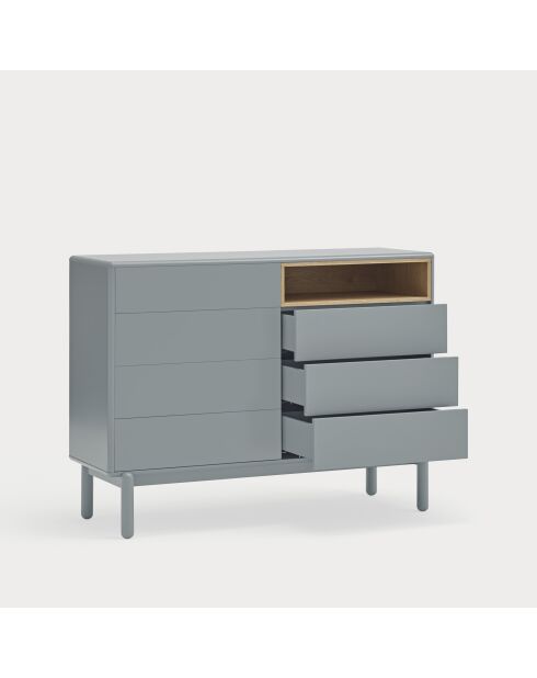 Commode Corvo 7 tiroirs et 1 niche gris perle - 120x40x90cm