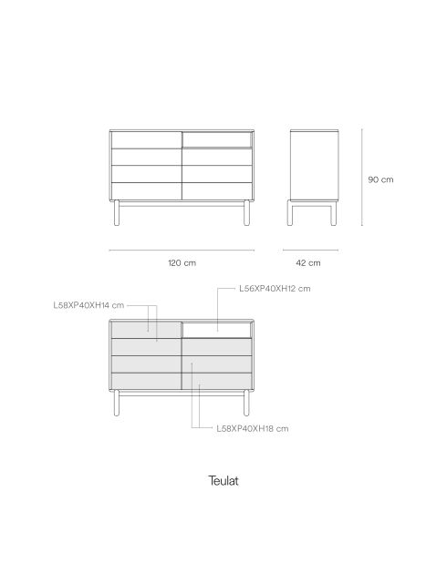 Commode Corvo 7 tiroirs et 1 niche gris perle - 120x40x90cm
