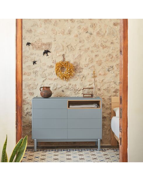Commode Corvo 7 tiroirs et 1 niche gris perle - 120x40x90cm