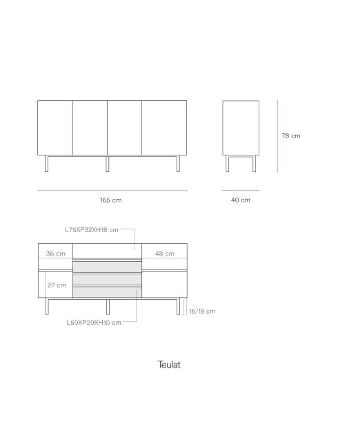 Buffet Arista 4 portes et 3 tiroirs intérieurs blanc - 165x40x78cm