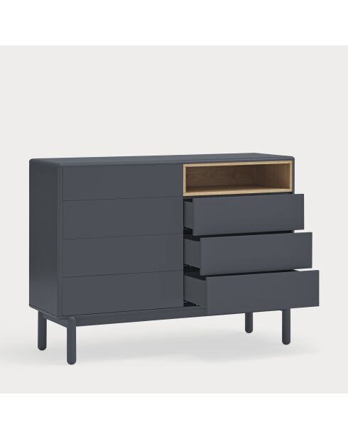 Commode Corvo 7 tiroirs et 1 niche gris anthracite - 120x40x90cm