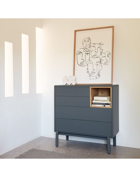 Cassettiera Corvo con 4 cassetti e 1 nicchia in grigio antracite - 90x40x90cm