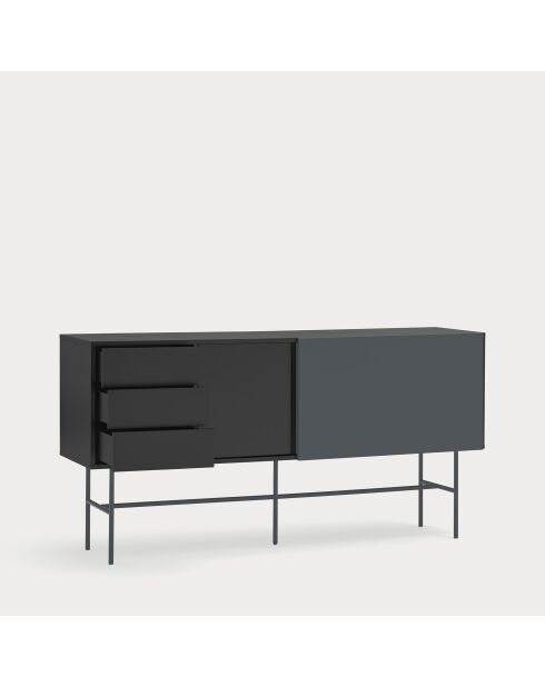 Nube Sideboard mit 3 Schubladen, 1 Tür und 1 Schiebetür schwarz und anthrazitgrau - 180x45x91cm