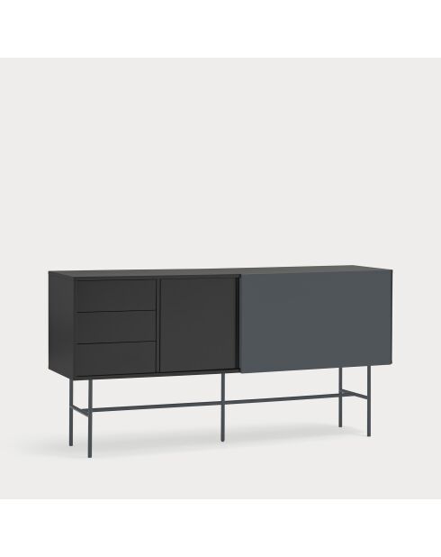 Nube Sideboard mit 3 Schubladen, 1 Tür und 1 Schiebetür schwarz und anthrazitgrau - 180x45x91cm