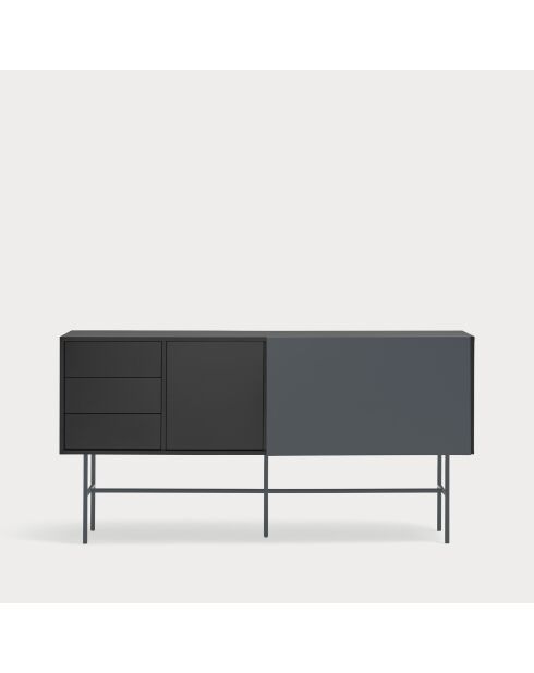 Nube Sideboard mit 3 Schubladen, 1 Tür und 1 Schiebetür schwarz und anthrazitgrau - 180x45x91cm