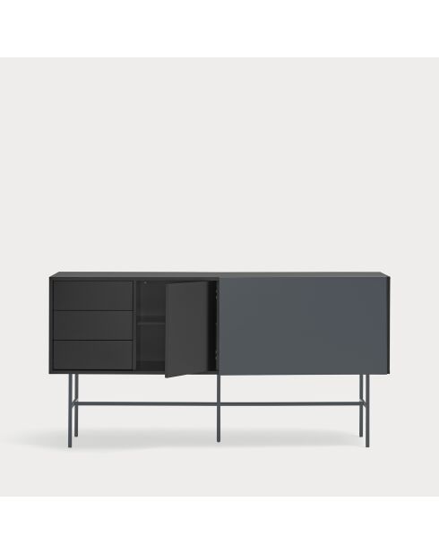Nube Sideboard mit 3 Schubladen, 1 Tür und 1 Schiebetür schwarz und anthrazitgrau - 180x45x91cm