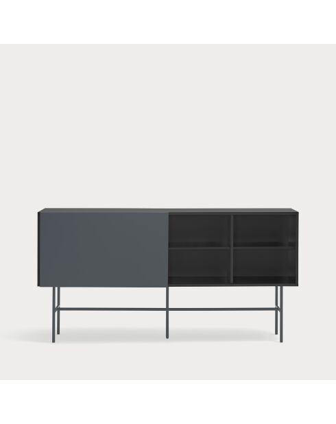 Nube Sideboard mit 3 Schubladen, 1 Tür und 1 Schiebetür schwarz und anthrazitgrau - 180x45x91cm