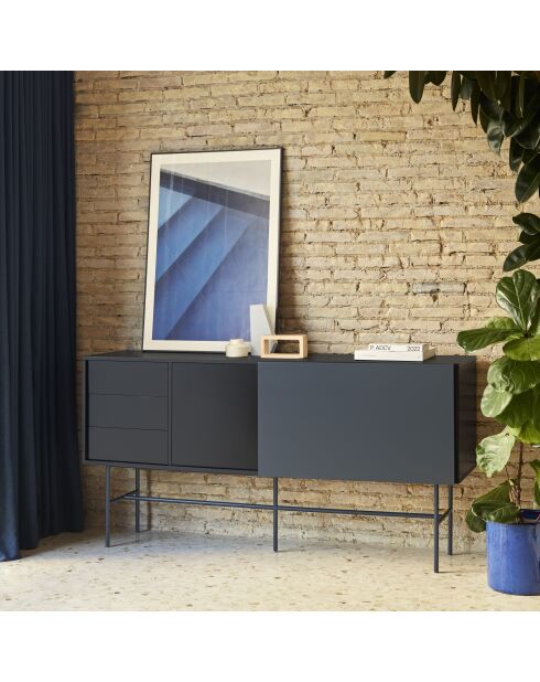 Nube Sideboard mit 3 Schubladen, 1 Tür und 1 Schiebetür schwarz und anthrazitgrau - 180x45x91cm