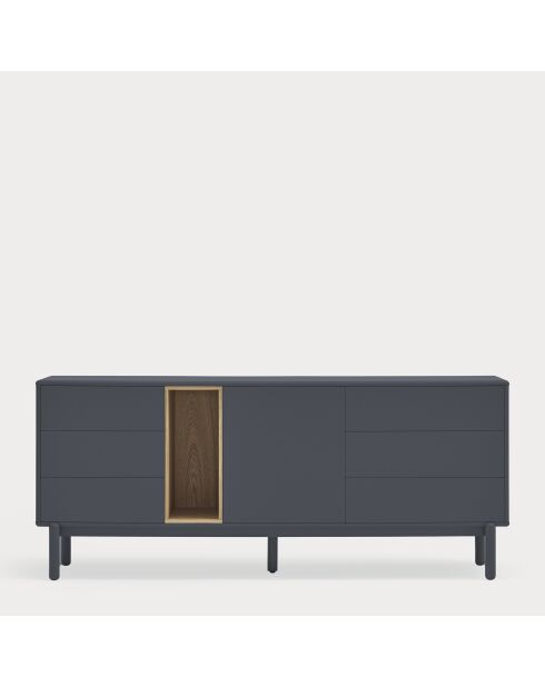 Credenza Corvo 1 anta, 6 cassetti e 1 nicchia grigio antracite - 180x40x76cm