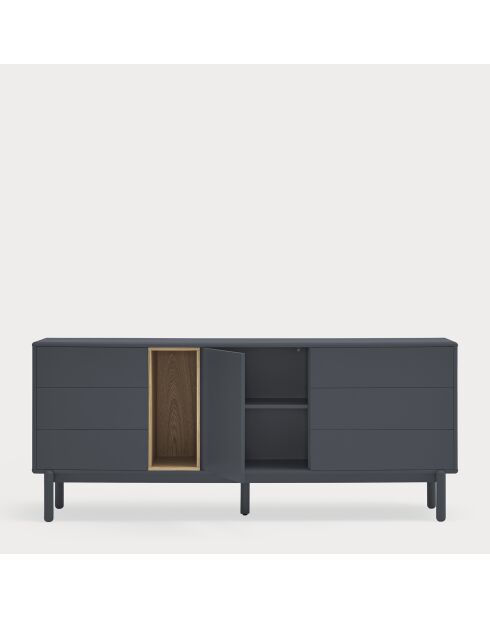 Credenza Corvo 1 anta, 6 cassetti e 1 nicchia grigio antracite - 180x40x76cm