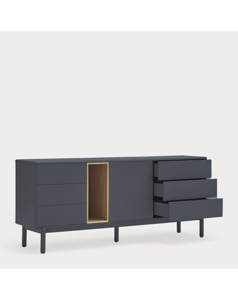 Credenza Corvo 1 anta, 6 cassetti e 1 nicchia grigio antracite - 180x40x76cm