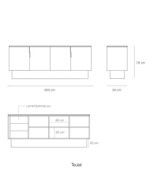 Buffet Totem 4 portes et 3 tiroirs sable - 200x52x77,5cm