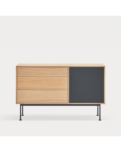 Yoko Kommode 1 Tür und 3 Schubladen Eiche und Anthrazitgrau - 128x80x45cm