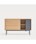 Yoko Kommode 1 Tür und 3 Schubladen Eiche und Anthrazitgrau - 128x80x45cm