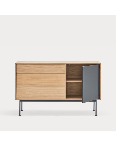 Yoko Kommode 1 Tür und 3 Schubladen Eiche und Anthrazitgrau - 128x80x45cm