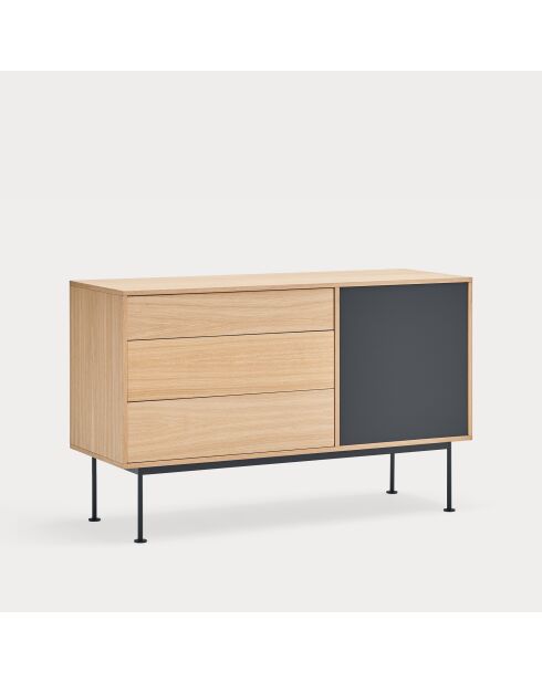 Yoko Kommode 1 Tür und 3 Schubladen Eiche und Anthrazitgrau - 128x80x45cm