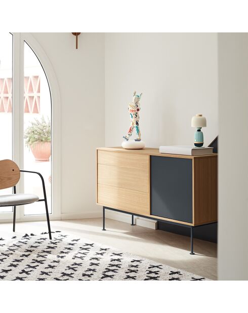 Yoko Kommode 1 Tür und 3 Schubladen Eiche und Anthrazitgrau - 128x80x45cm