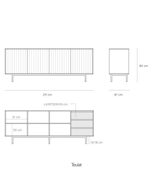 Credenza Sierra 4 ante e 3 cassetti interni grigio chiaro - 211x47x80cm