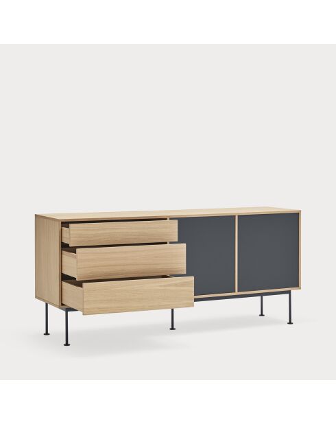Yoko Kommode 2 Türen und 3 Schubladen Eiche und Anthrazitgrau - 180x45x80cm