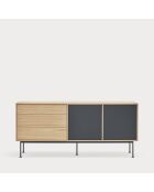 Credenza Yoko 2 ante e 3 cassetti in rovere e grigio antracite - 180x45x80cm