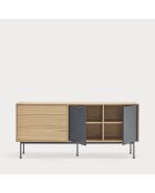 Credenza Yoko 2 ante e 3 cassetti in rovere e grigio antracite - 180x45x80cm