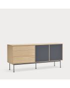 Credenza Yoko 2 ante e 3 cassetti in rovere e grigio antracite - 180x45x80cm