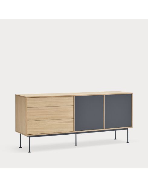 Yoko Kommode 2 Türen und 3 Schubladen Eiche und Anthrazitgrau - 180x45x80cm