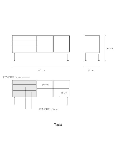 Yoko Kommode 2 Türen und 3 Schubladen Eiche und Anthrazitgrau - 180x45x80cm