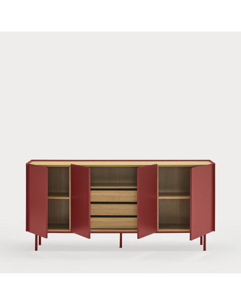 Arista Kommode mit 4 Türen und 3 Innenschubladen, weinrot, 165 x 40 x 78 cm